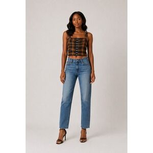 Hot Topic M Orange Black Plaid Hook Eye Front Buckle Strap Crop Top Camisole